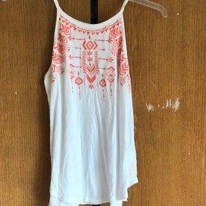 white soft halter top with orange patterned